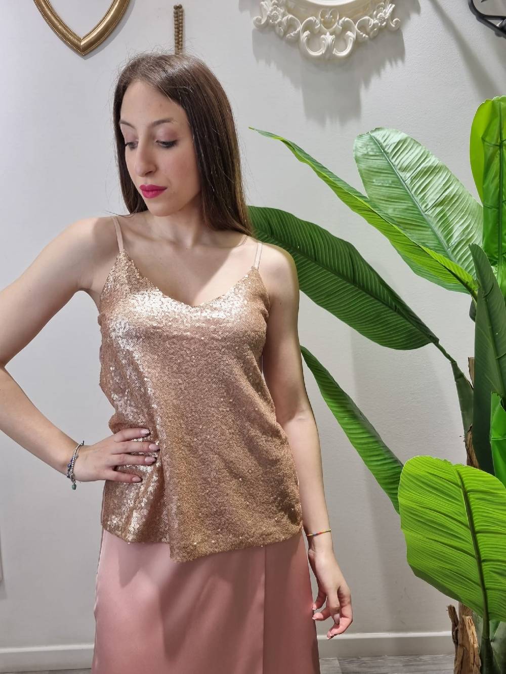Le Chicche Top Paillettes Rosa Gold In Vendita