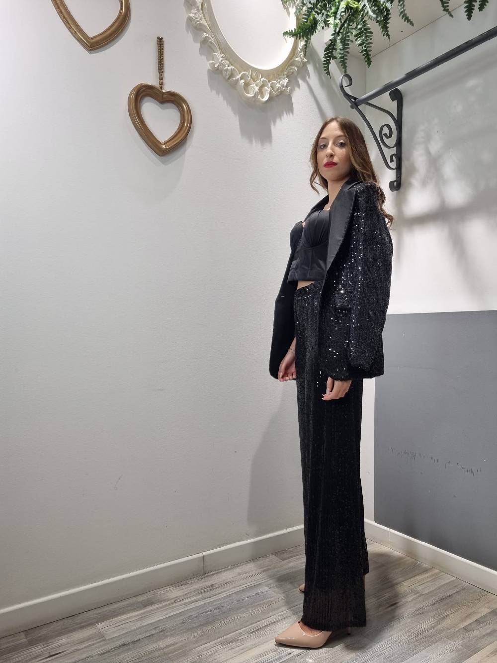 Le Chicche Pantalone Paillettes Nero Vendita Economica