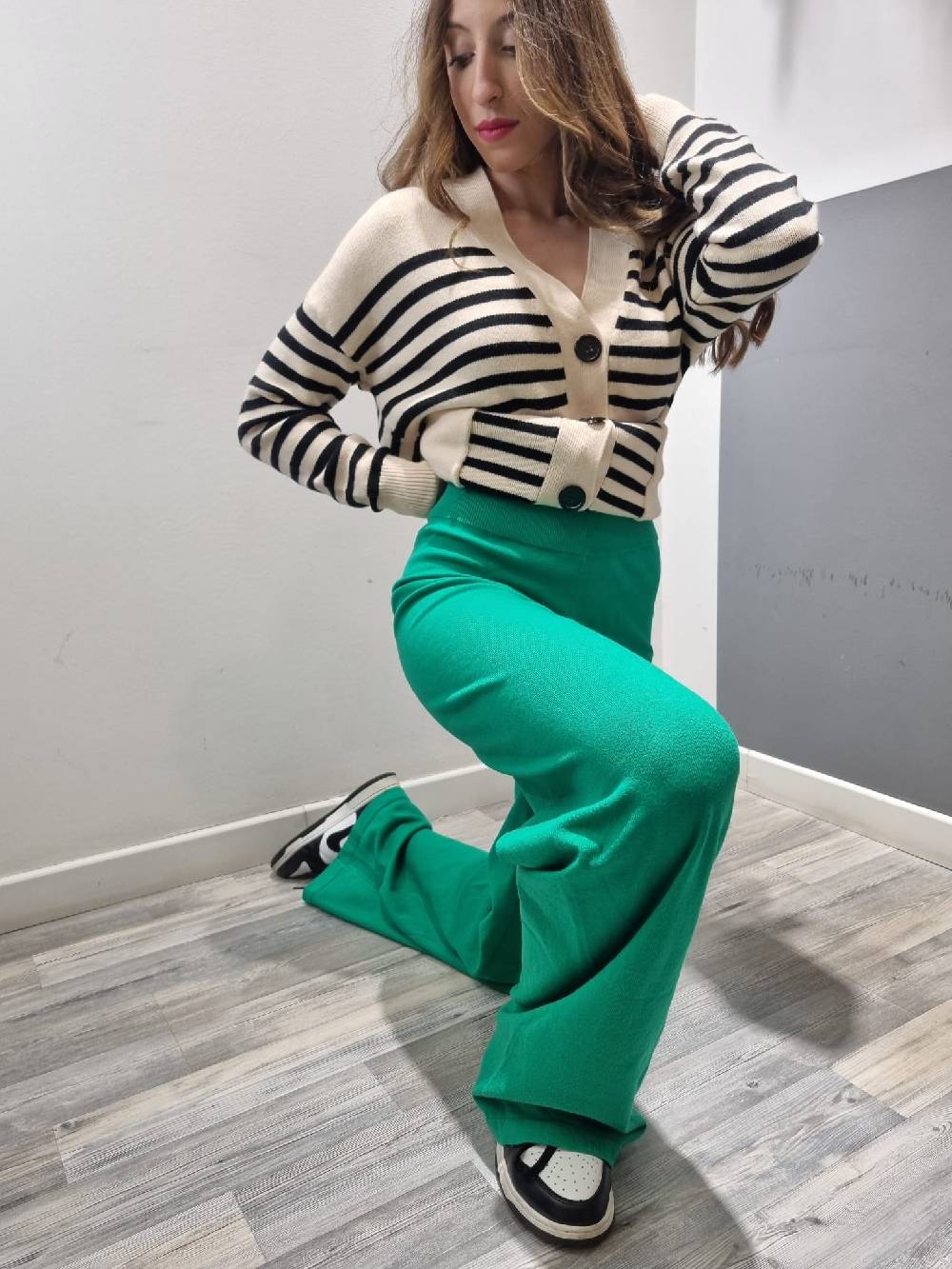 Le Chicche Pantalone Maglina Verde Trasporto libero internazionale