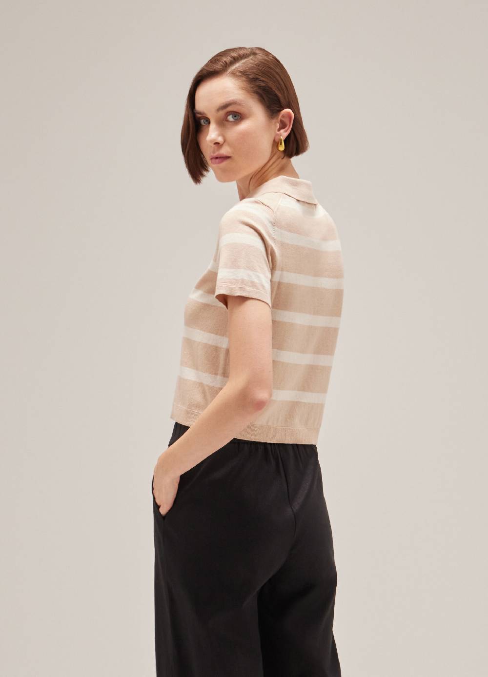LES COPAINSPolo tricot in cotone e seta a righe Sconto