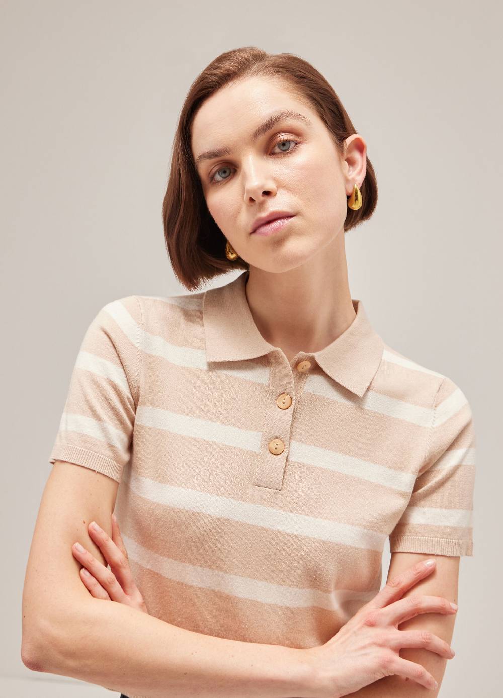 LES COPAINSPolo tricot in cotone e seta a righe Sconto
