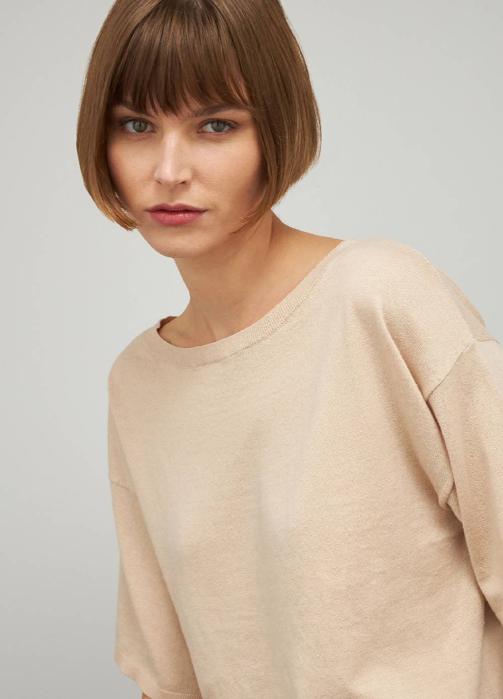 LES COPAINSMaglia tricot a maniche corte in seta e cotone 2025