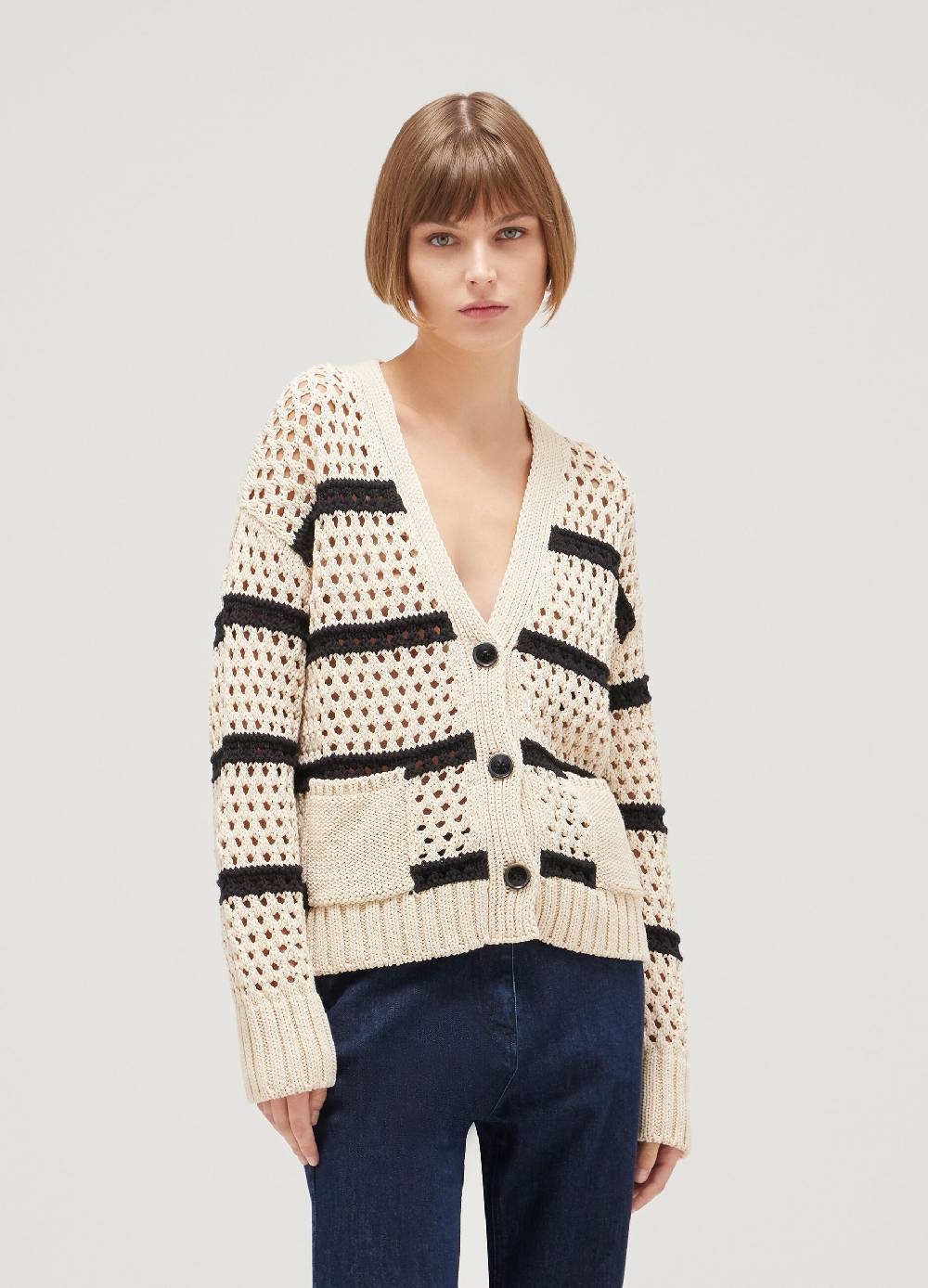 LES COPAINSCardigan tricot misto cotone a righe Pezzi Unici