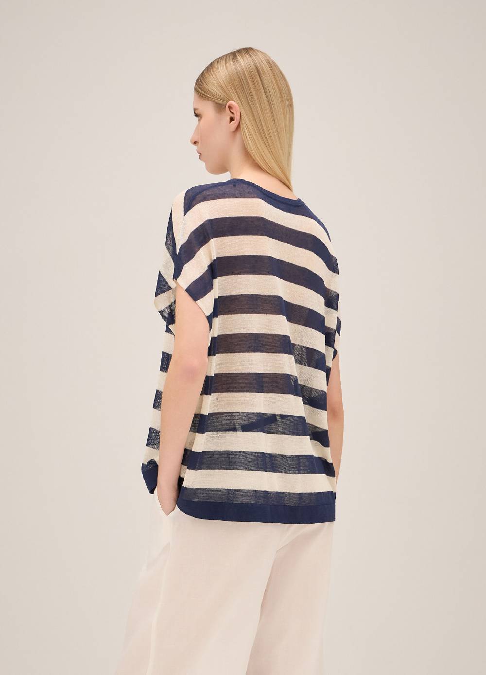 LES COPAINSMaglia tricot a maniche corte in misto lino Saldi Di Fabbrica