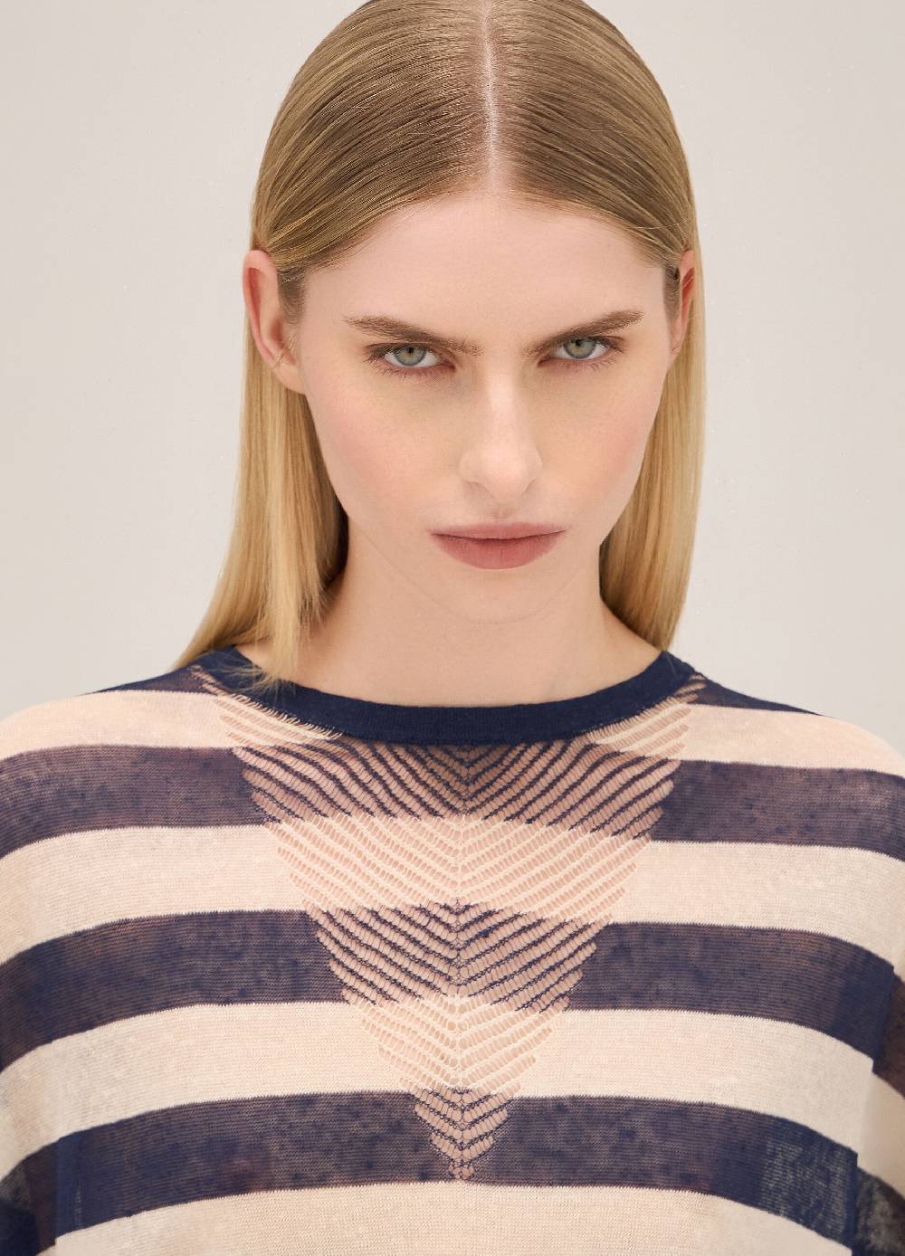 LES COPAINSMaglia tricot a maniche corte in misto lino Saldi Di Fabbrica