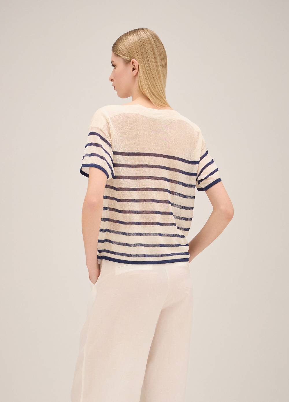 LES COPAINSMaglia tricot a righe misto lino Nuova