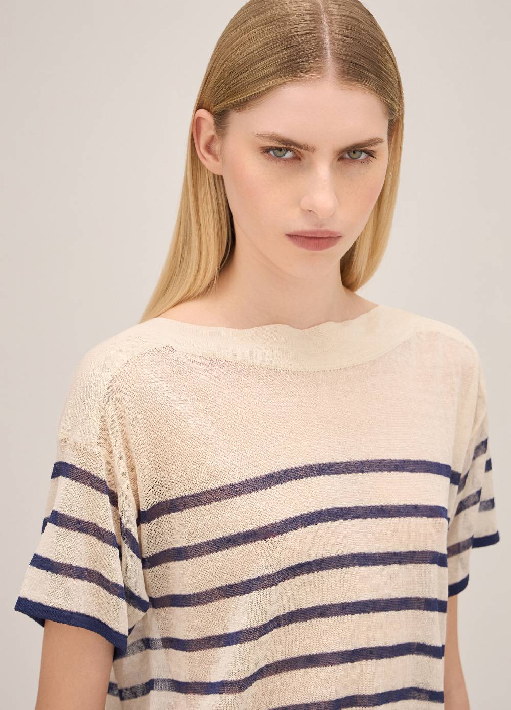 LES COPAINSMaglia tricot a righe misto lino Nuova