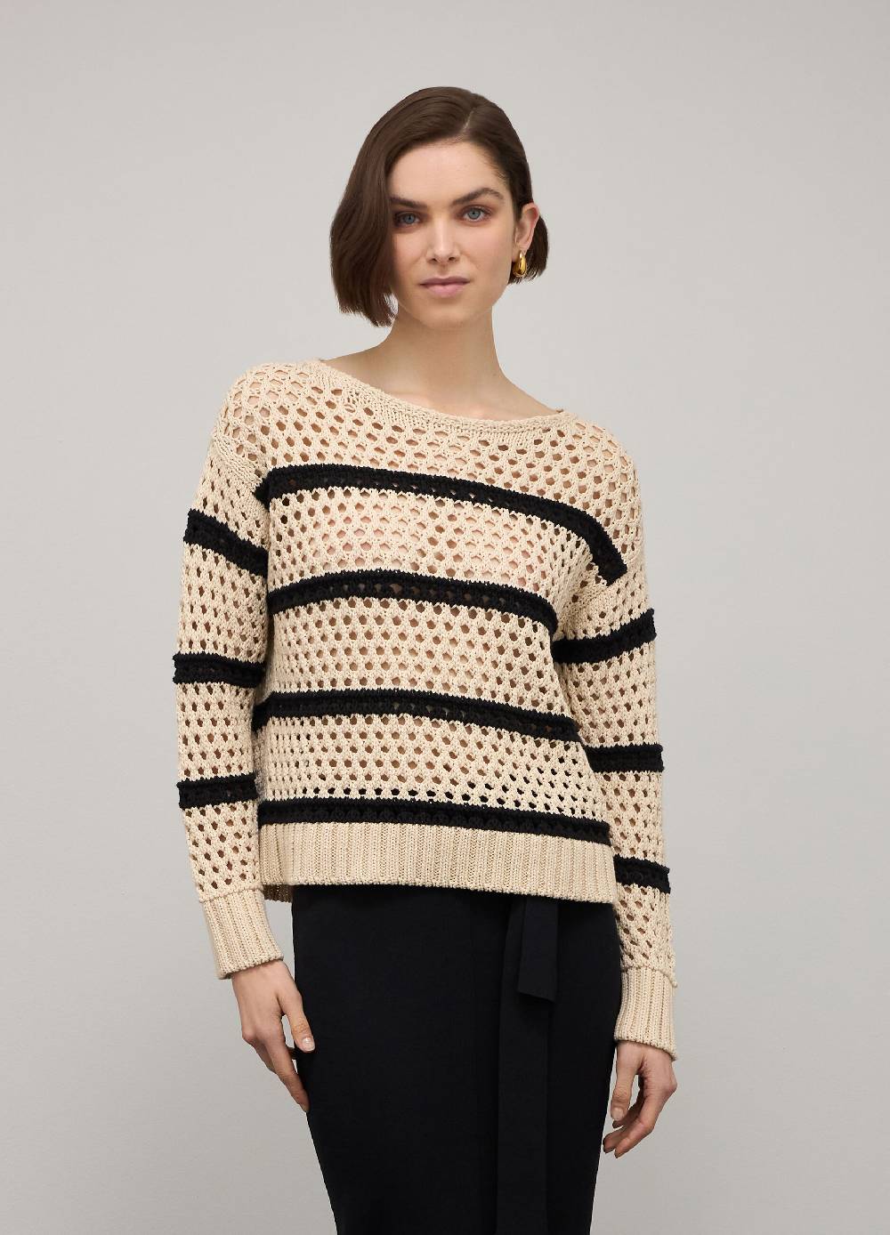 LES COPAINSMaglione tricot misto cotone a righe Saldi Di Fabbrica