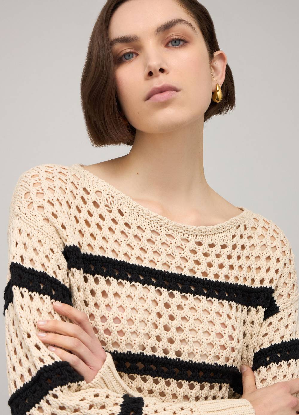 LES COPAINSMaglione tricot misto cotone a righe Saldi Di Fabbrica