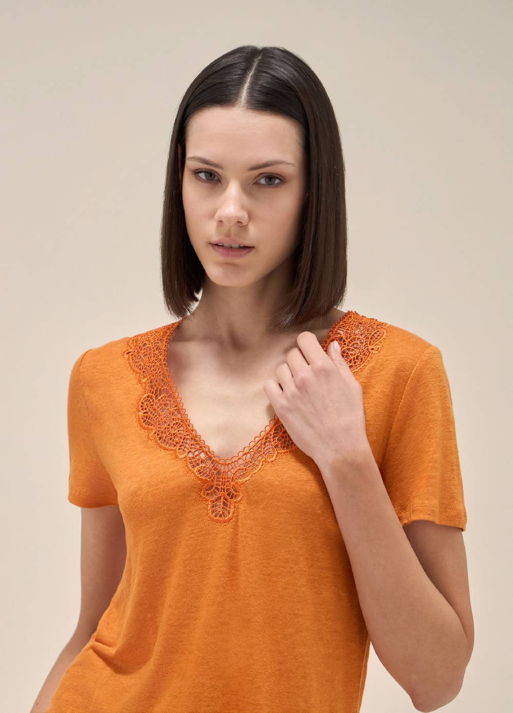 LES COPAINST-shirt a maniche corte in lino Vendita Calda