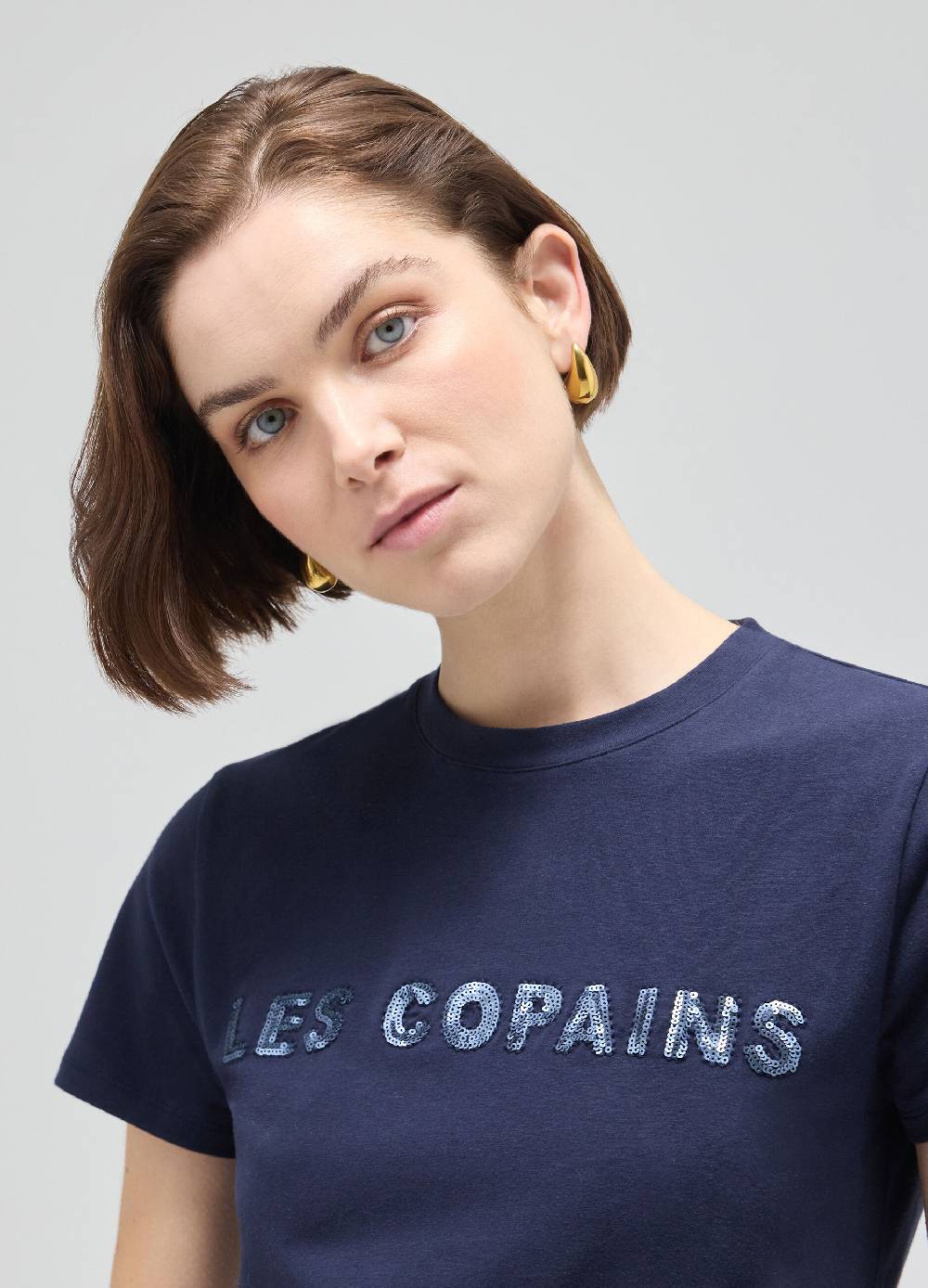 LES COPAINST-shirt a mezza manica in cotone stretch Vendita Economica