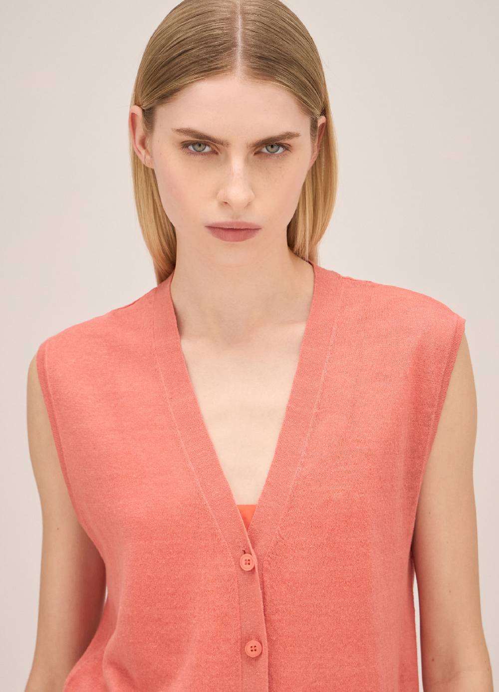 LES COPAINSGilet lungo tricot in misto lino Prezzo basso