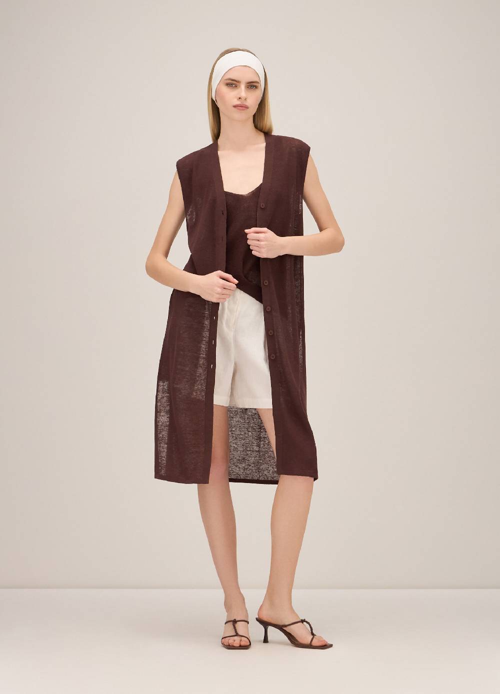 LES COPAINSGilet lungo tricot in misto lino Super Saving Price