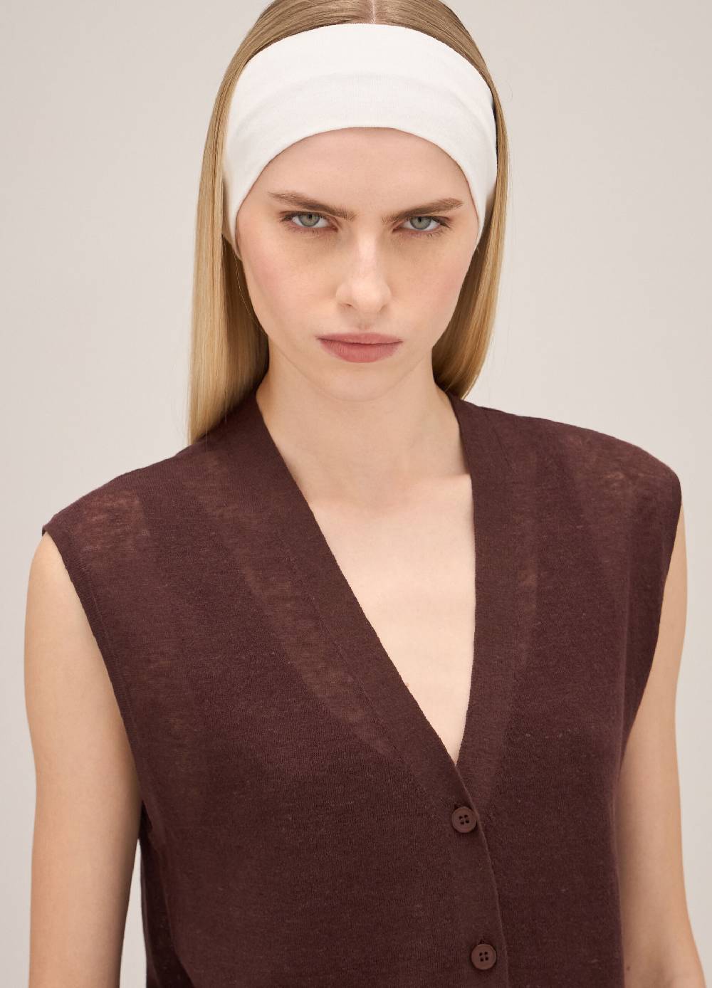 LES COPAINSGilet lungo tricot in misto lino Super Saving Price