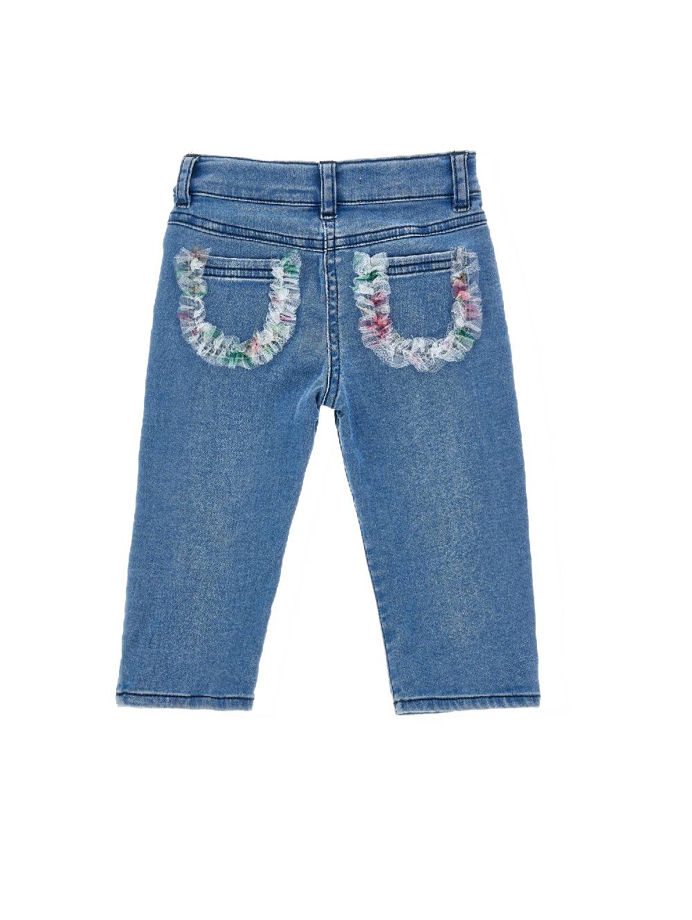 Monnalisa Pantaloni denim ricamato con galette Vendita Economica