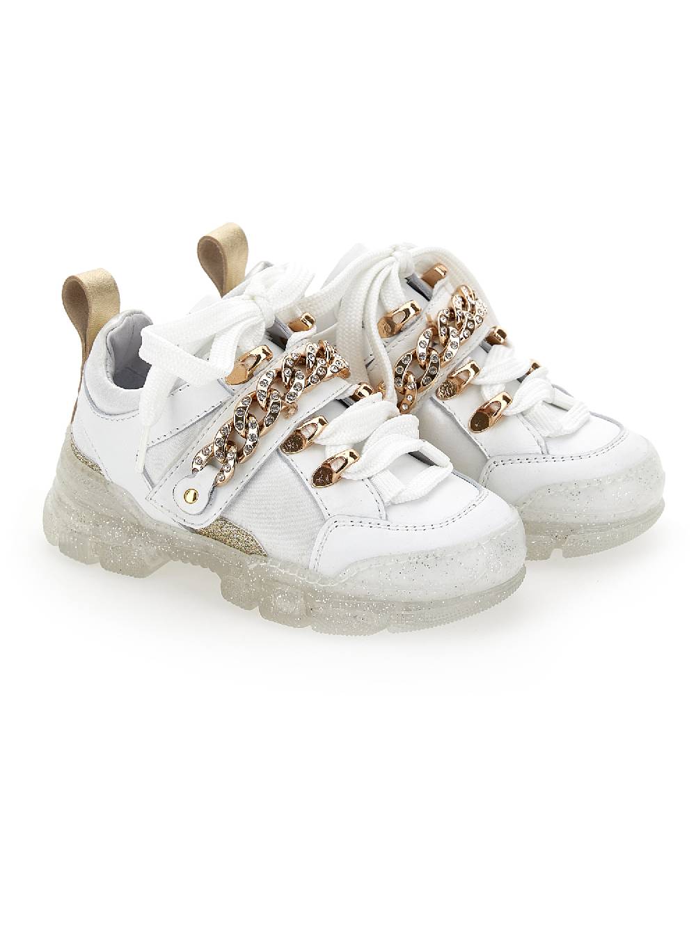 Monnalisa Chunky raso pelle con catena strass Outlet