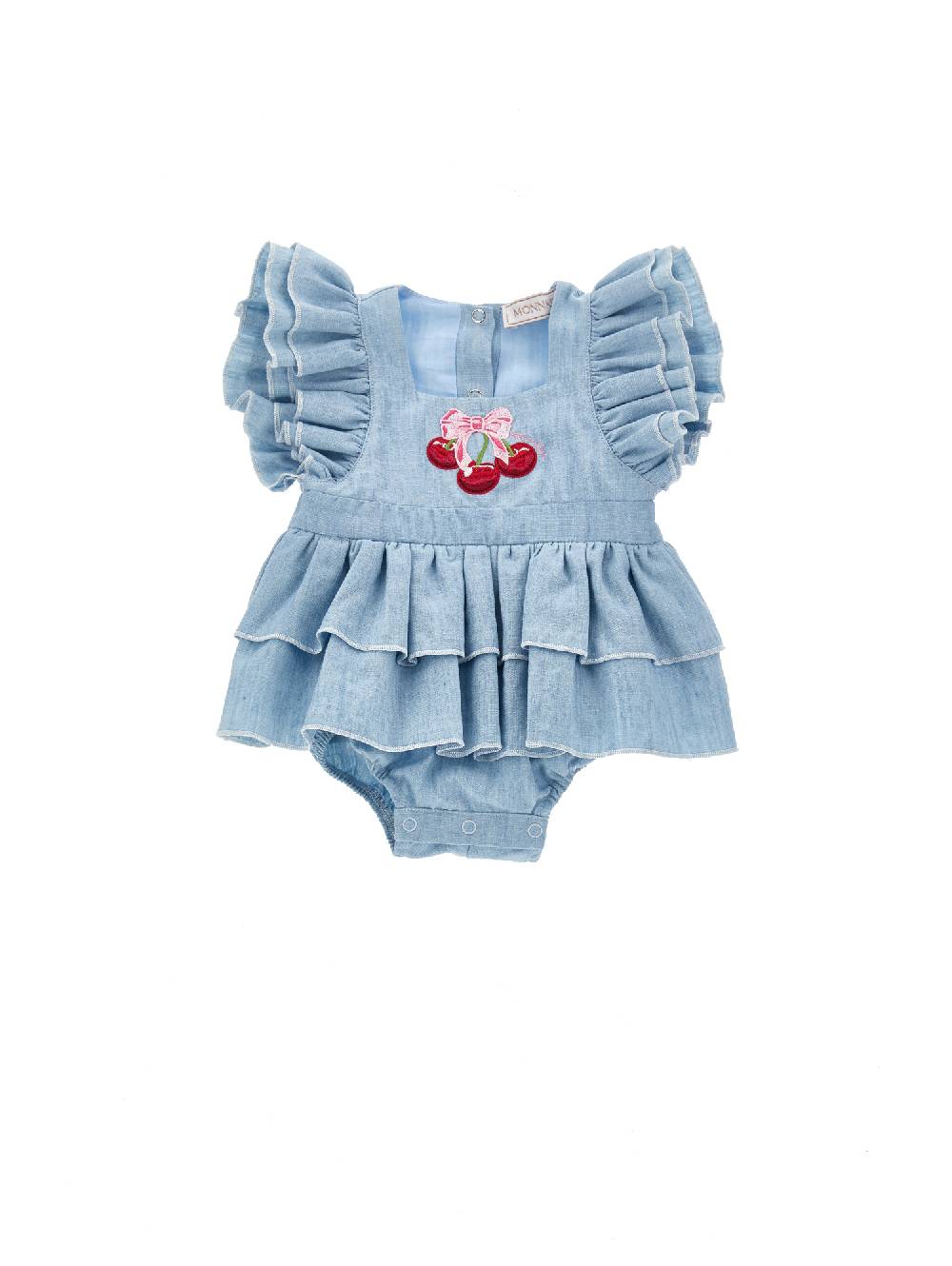 Monnalisa Pagliaccetto chambray con galette Grande vendita