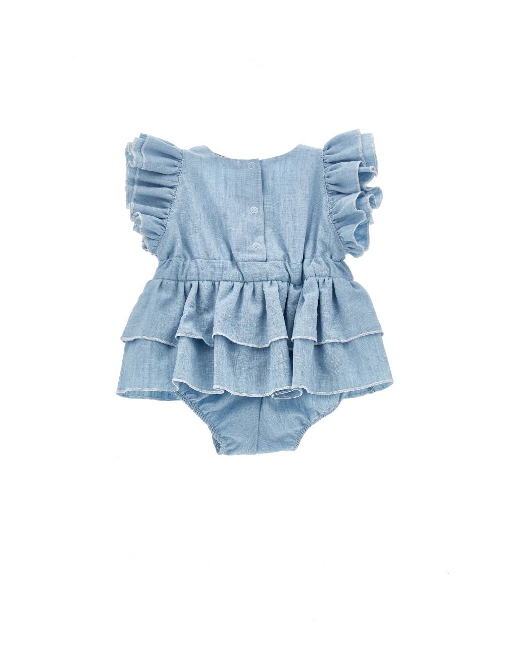 Monnalisa Pagliaccetto chambray con galette Grande vendita