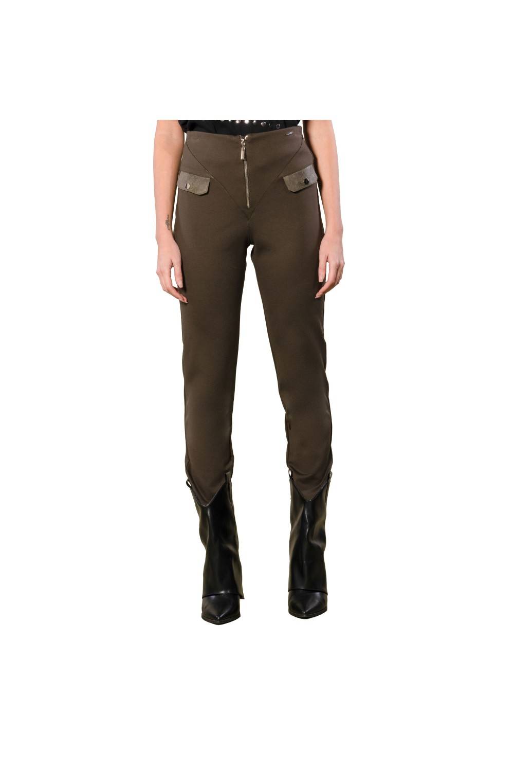 Nualy PANTALONE CON PATTINE IN PELLE 2025