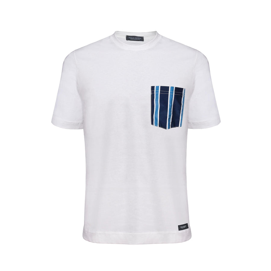 Paolo Pecora T-Shirt Bianca con Taschino A Righe Paolo Pecora T-Shirt Bianca con Taschino A Righe