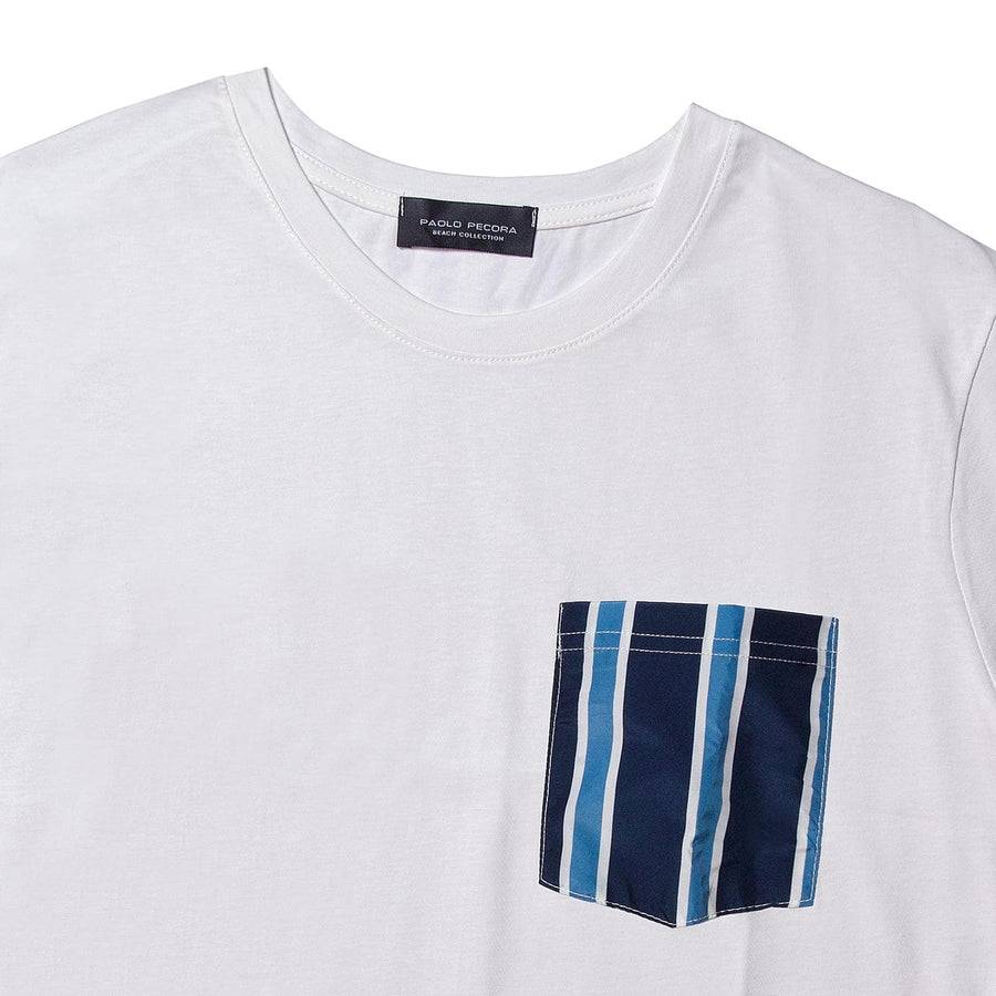 ﻿Paolo Pecora T-Shirt Bianca con Taschino A Righe Spedizione Gratuita