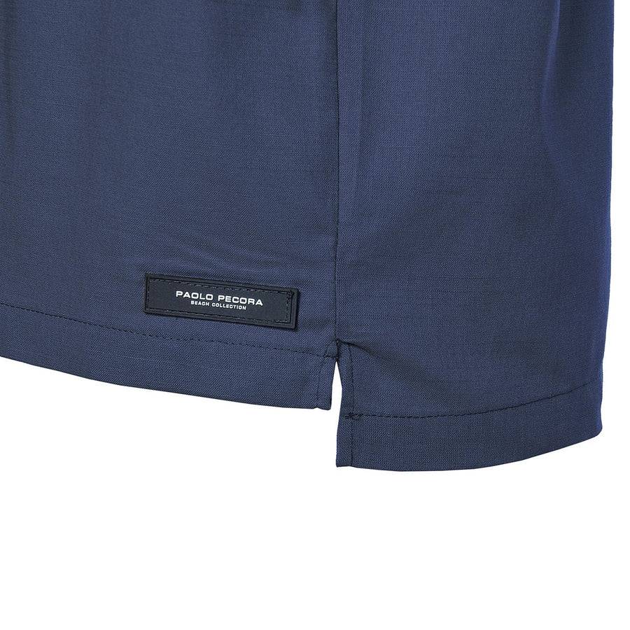 Paolo Pecora Camicia Regular in Lino Blue Navy con Bottoni Madreperla Pezzi Unici