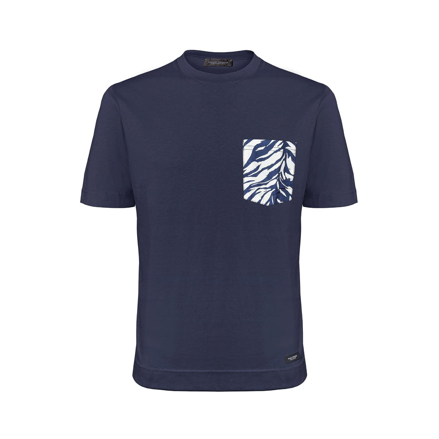 Paolo Pecora T-Shirt Blue Navy con Taschino Fantasia Foglia Paolo Pecora T-Shirt Blue Navy con Taschino Fantasia Foglia