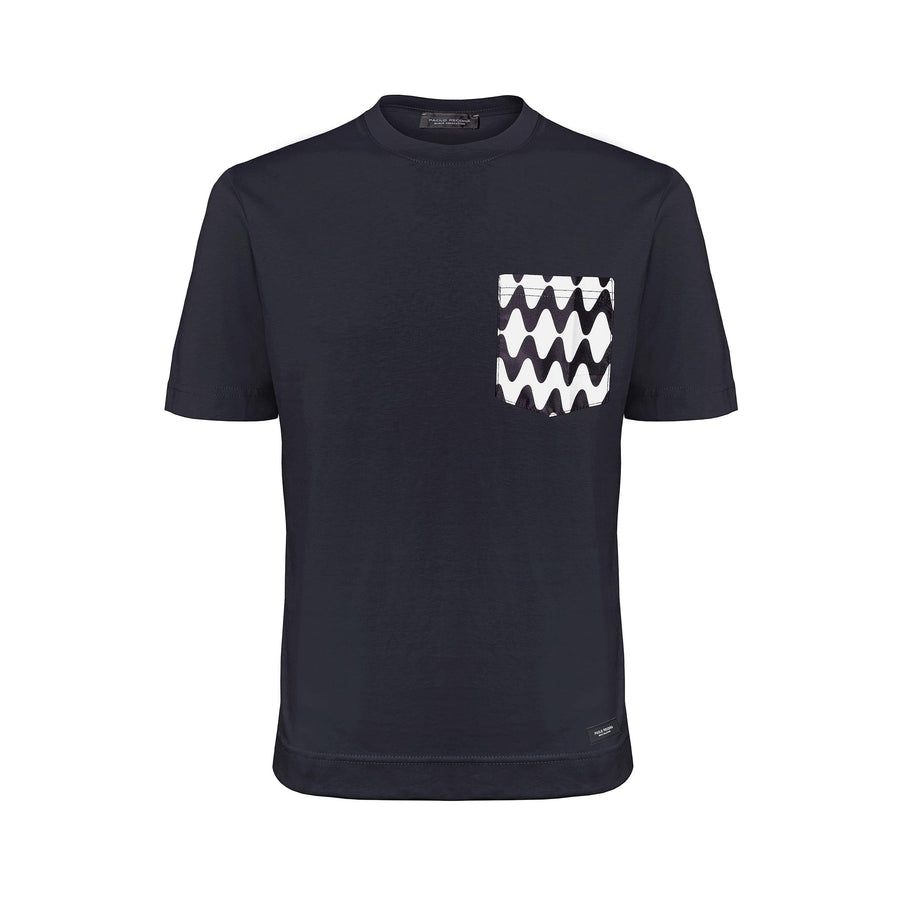 Paolo Pecora T-Shirt Girocollo Nera con Taschino Onda Paolo Pecora T-Shirt Girocollo Nera con Taschino Onda