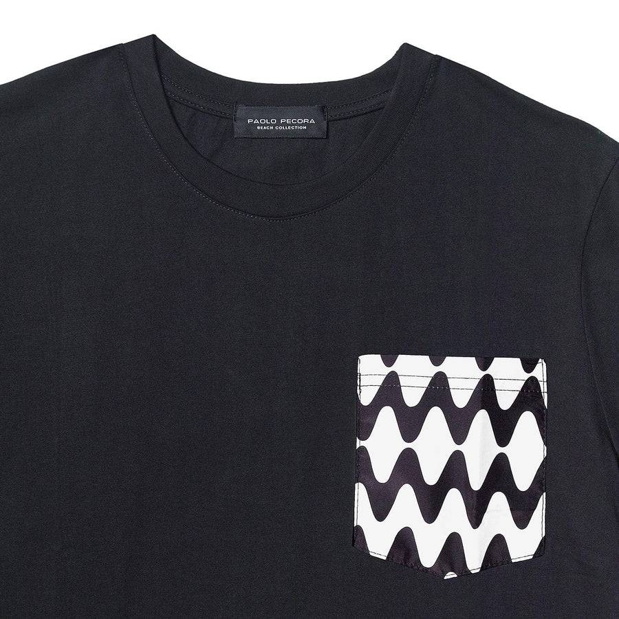 Paolo Pecora T-Shirt Girocollo Nera con Taschino Onda Affare Del Giorno