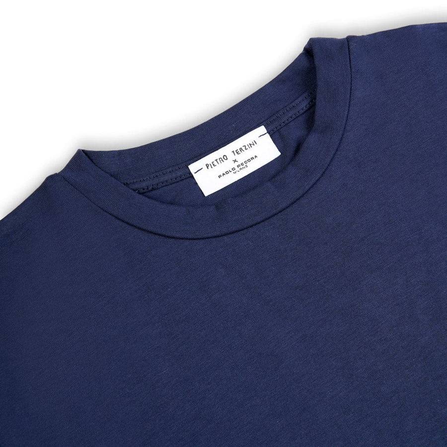 Paolo Pecora T-shirt in Jersey Blu Navy "Navicella Spaziale" by Pietro Terzini Sconto