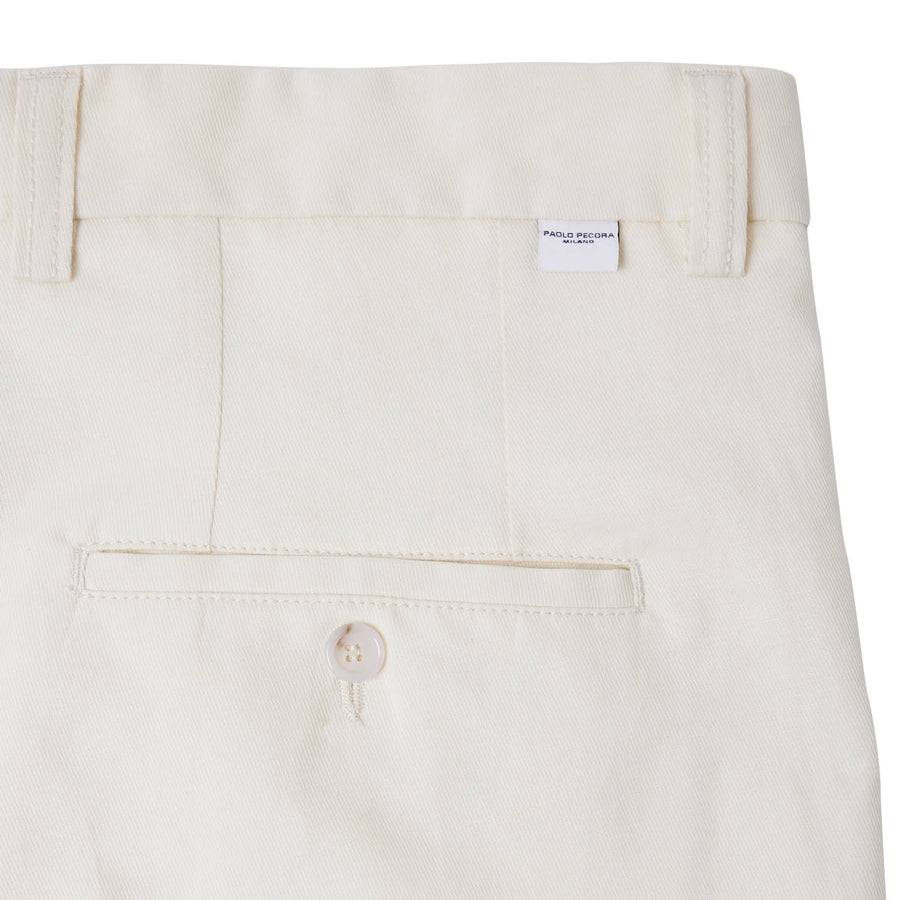 Paolo Pecora Bermuda Sartoriale in Tela di Cotone Lino - Bianco Pezzi Unici