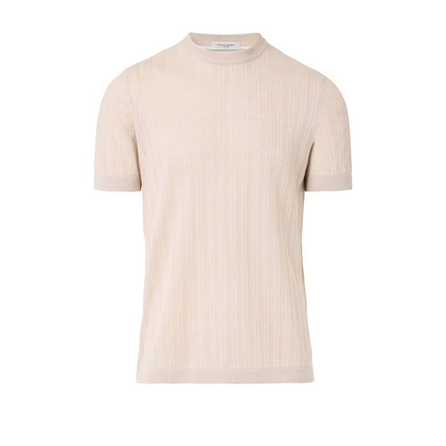 Paolo Pecora Maglia in Lino Cotone Extrafine - Sabbia Soddisfazione Garantita