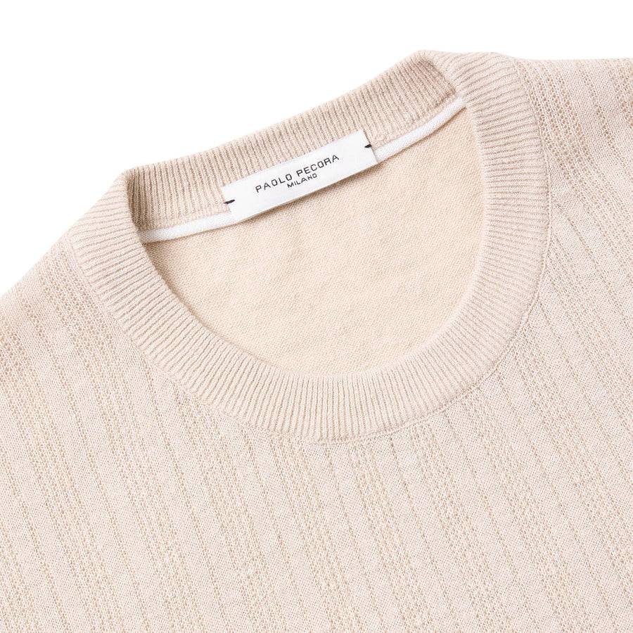 Paolo Pecora Maglia in Lino Cotone Extrafine - Sabbia Soddisfazione Garantita