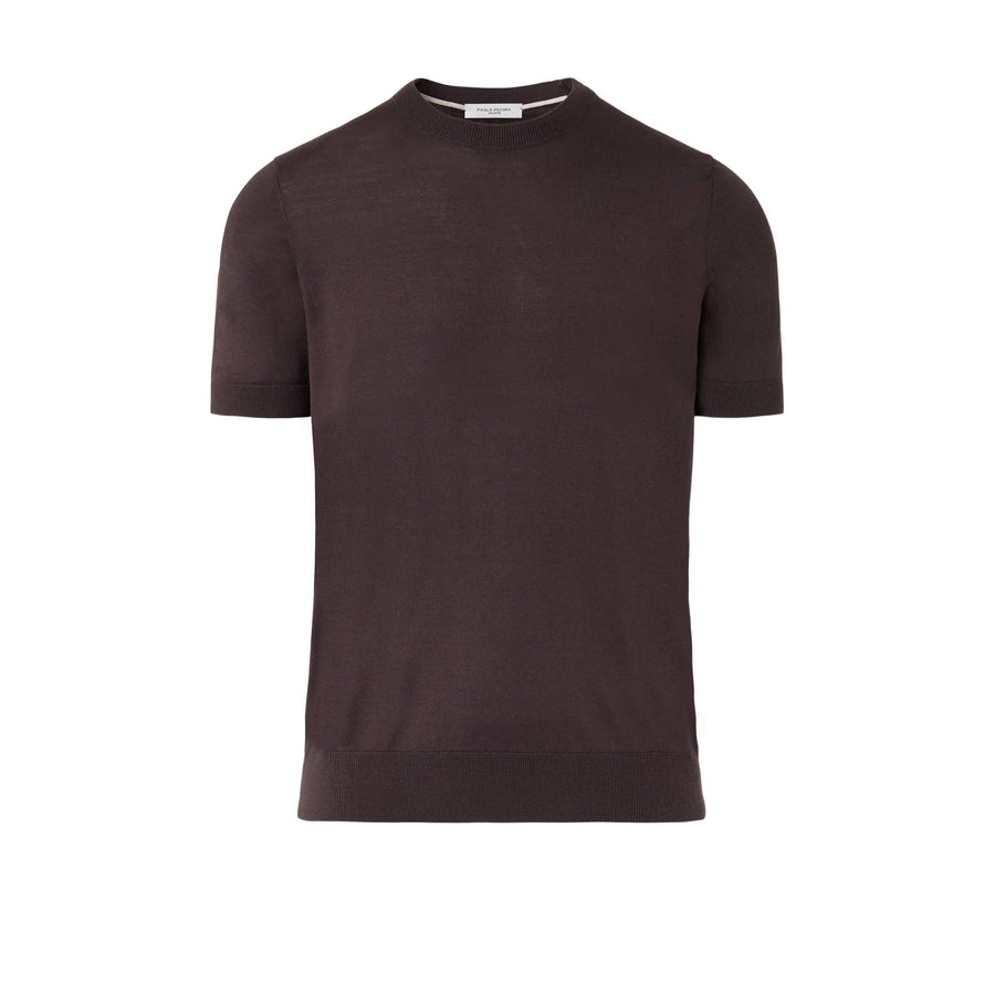 Paolo Pecora Maglia Girocollo in Seta Cotone Extrafine - Ebano Sconto
