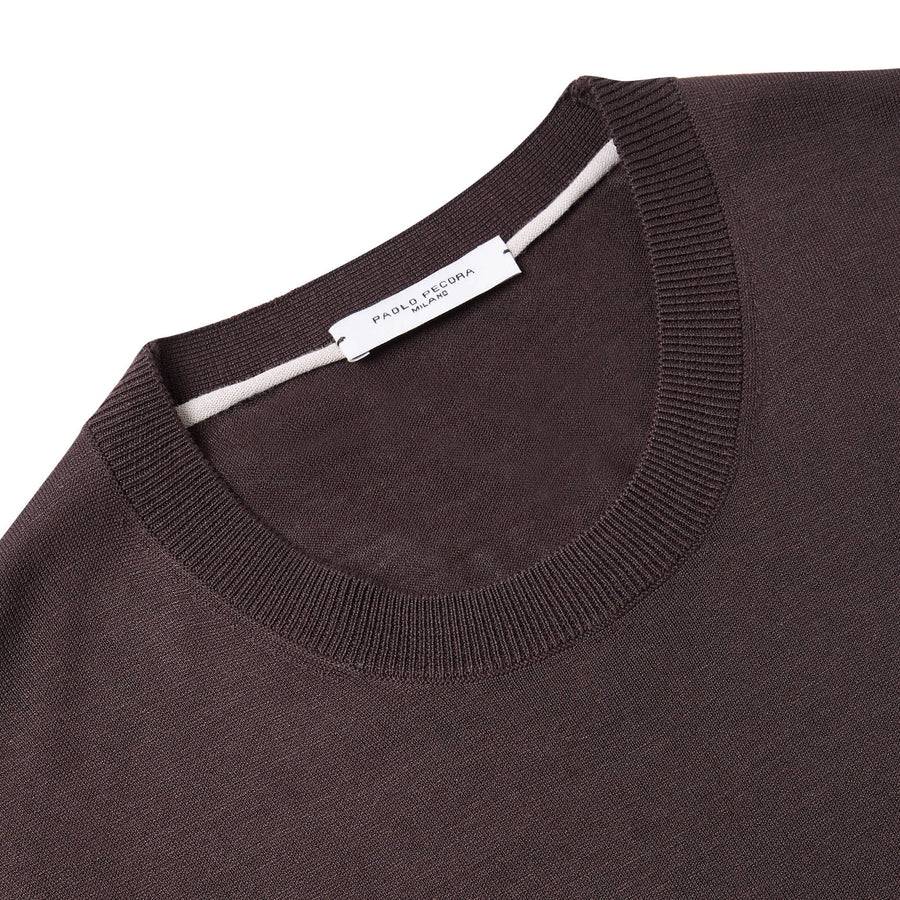 Paolo Pecora Maglia Girocollo in Seta Cotone Extrafine - Ebano Sconto