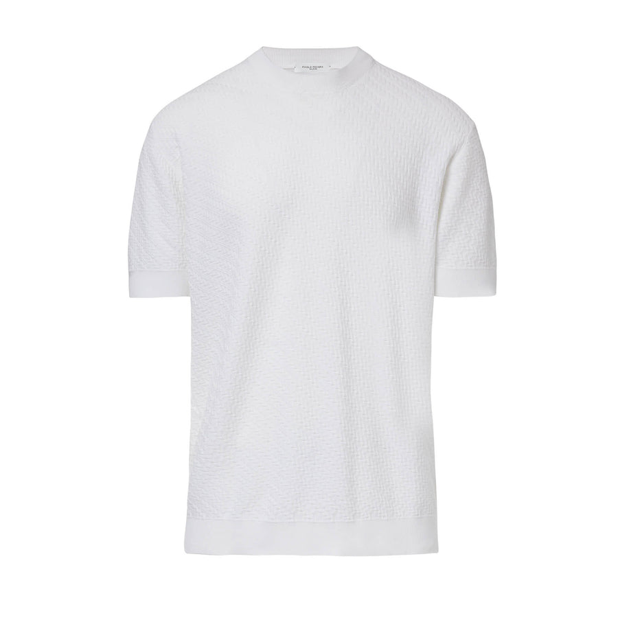 Paolo Pecora Maglia in Cotone Extrafine - Bianco Motivo Chevron Economico