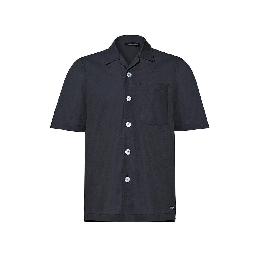 Paolo Pecora Camicia Regular in Lino Nero con Bottoni Vendita Calda