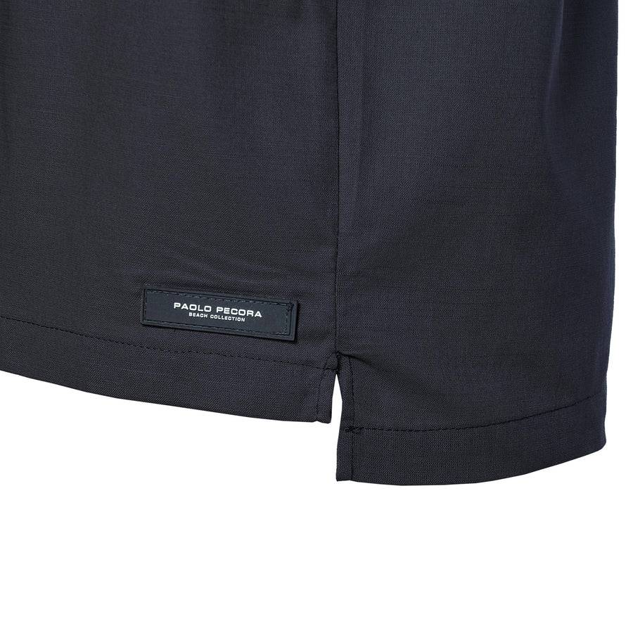 Paolo Pecora Camicia Regular in Lino Nero con Bottoni Vendita Calda