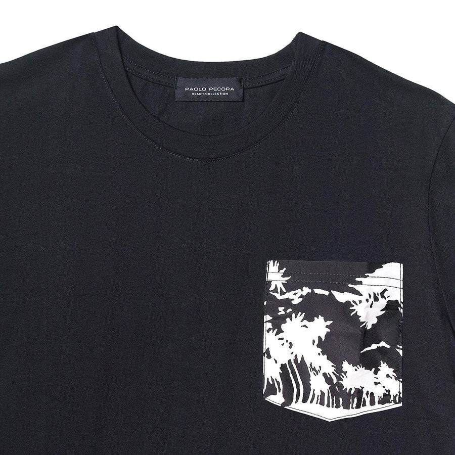 Paolo Pecora T-Shirt Girocollo Nera con Taschino Stampato Moda