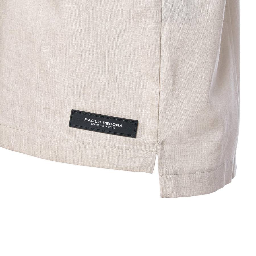 Paolo Pecora Camicia Regular in Lino Beige con Bottoni Negozio
