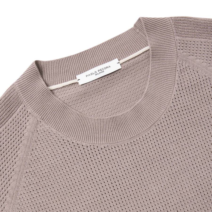 Paolo Pecora Maglia in Cotone Crepe Extrafine - Tortora Lavorazione Traforo 2025
