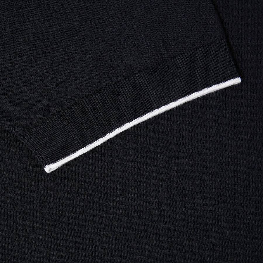Paolo Pecora Maglia Girocollo in Cotone Extrafine - Nero con Dettagli Bianchi In Linea