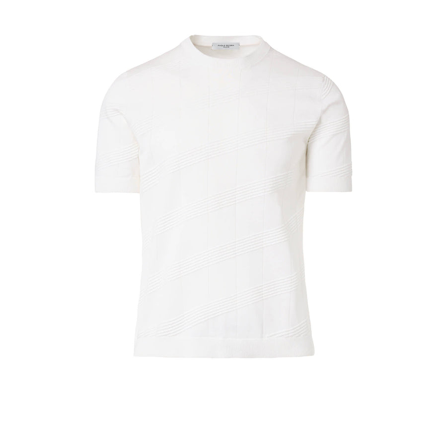 Paolo Pecora Maglia in Cotone Crepe Extrafine - Bianco Motivo Diagonale Convenienza