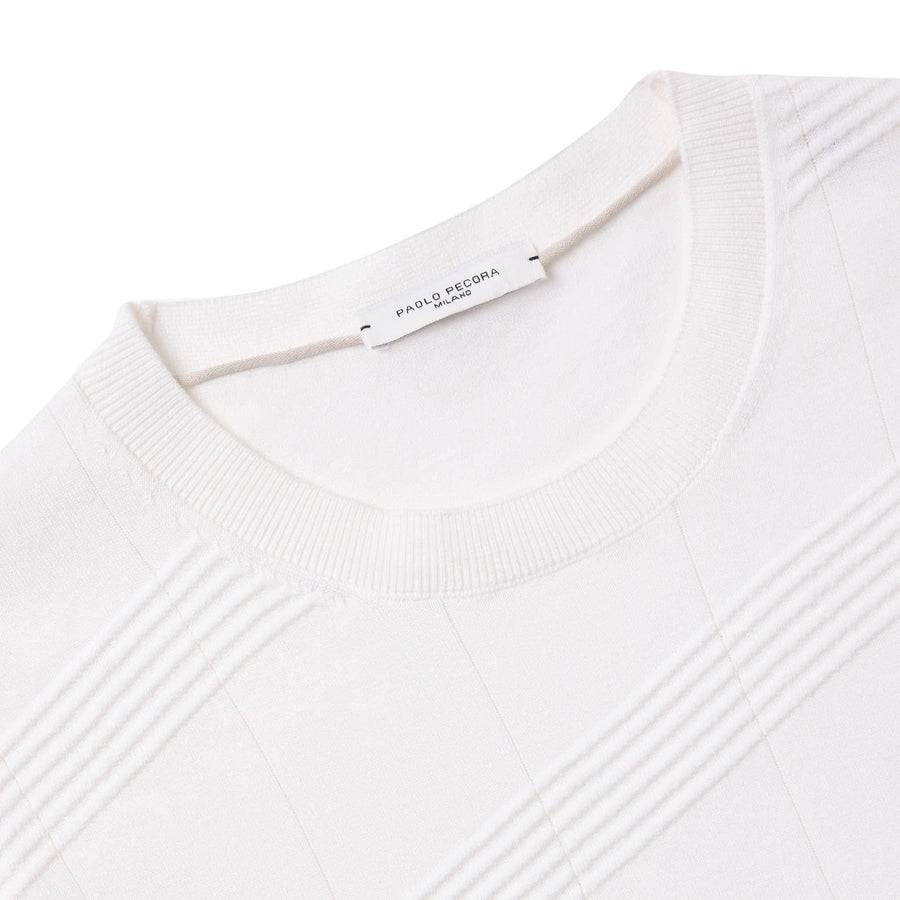 Paolo Pecora Maglia in Cotone Crepe Extrafine - Bianco Motivo Diagonale Convenienza