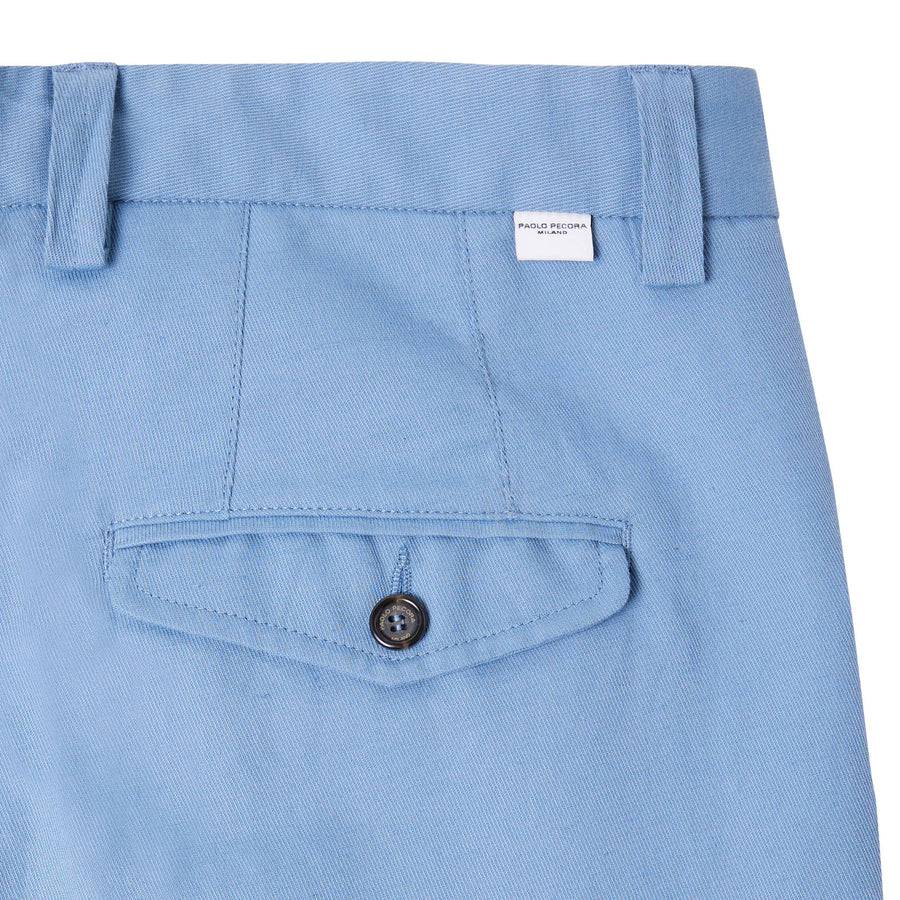 Paolo Pecora Chino in Tela di Cotone Lino - Azzurro Novità