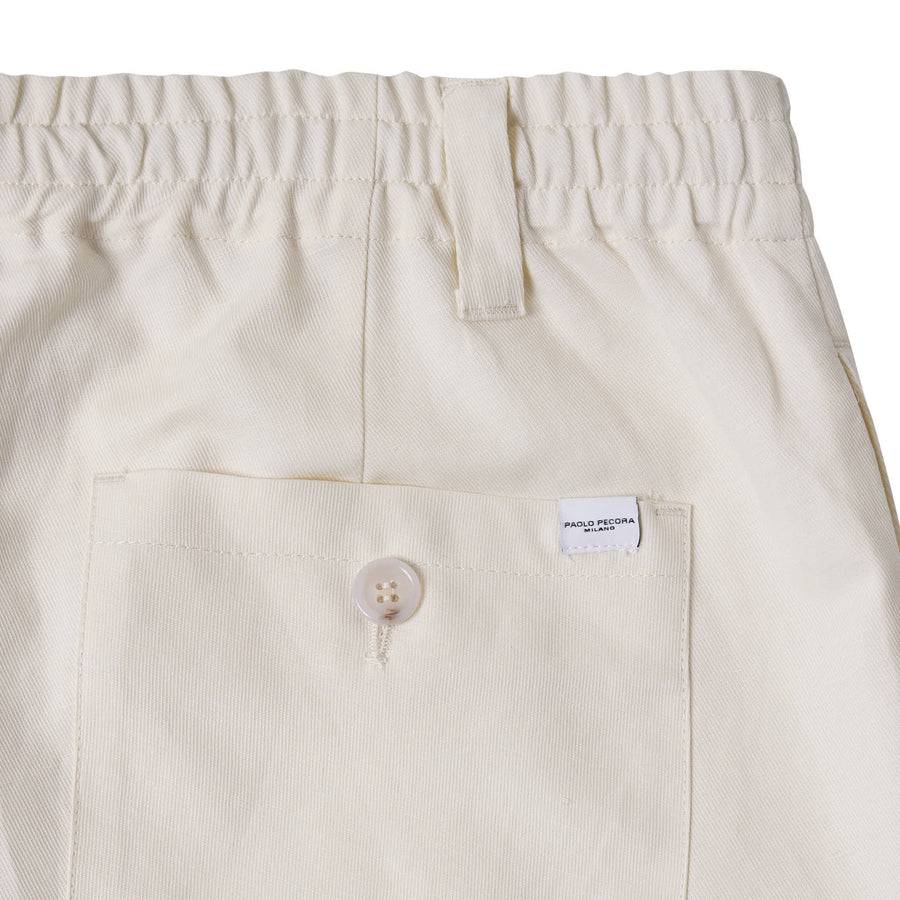 Paolo Pecora Pantaloni in Tela di Cotone Lino - Bianco Ecru Presa