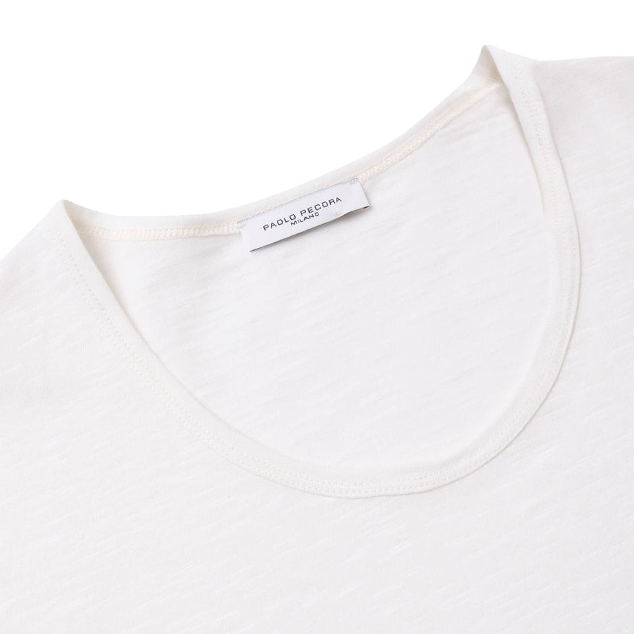 Paolo Pecora T-shirt Jersey Cotone Lino - Bianca Sconto
