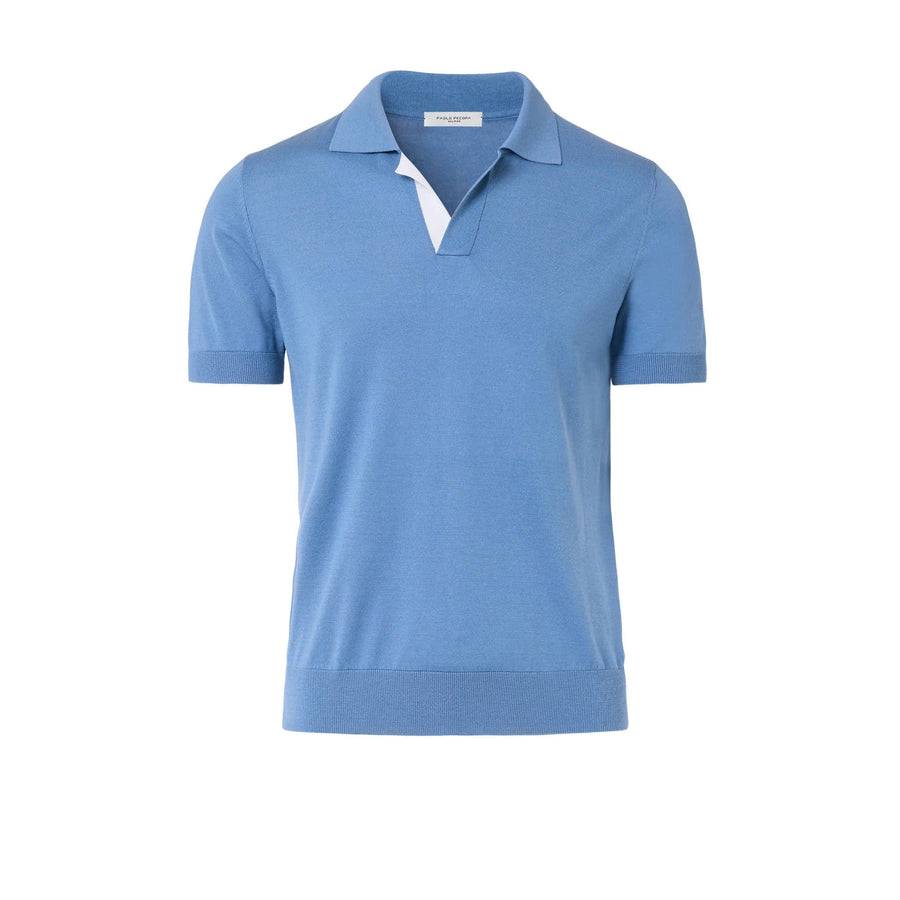 Paolo Pecora Polo in Seta Cotone Extrafine - Azzurro Polvere Offerta