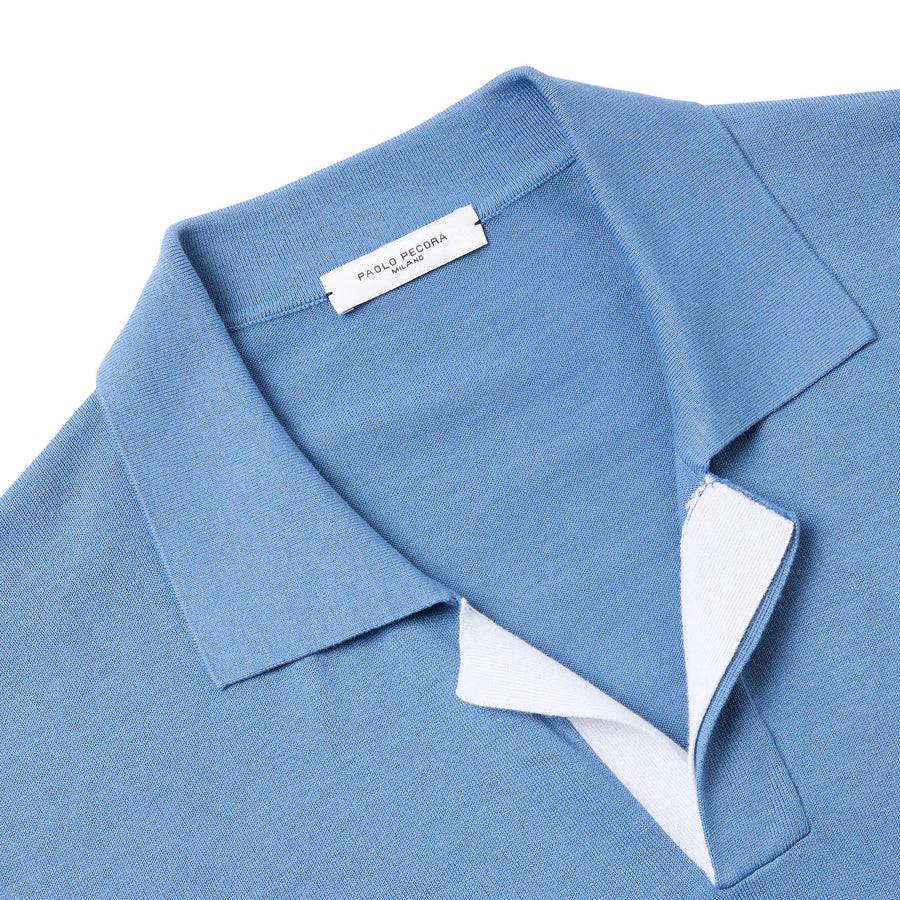 Paolo Pecora Polo in Seta Cotone Extrafine - Azzurro Polvere Offerta