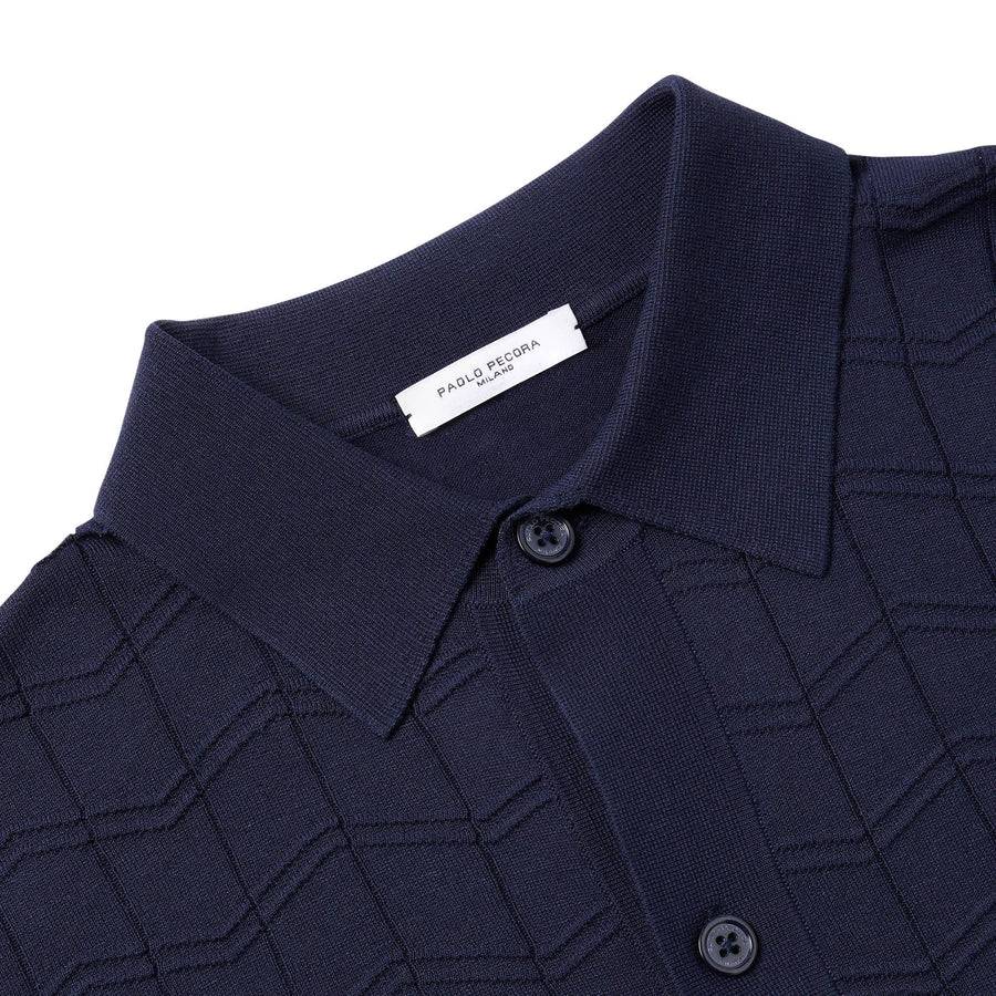 Paolo Pecora Polo Manica Corta in Seta Cotone Extrafine - Blu Navy Outlet
